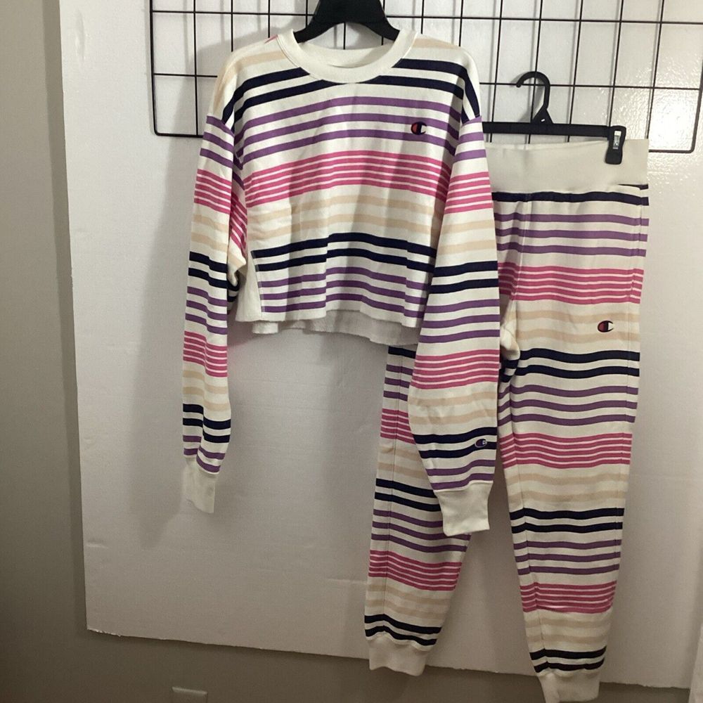 Champion Women M Reverse Weave Striped Sweatshirt & Pants 58935 - Picture 8 of 8